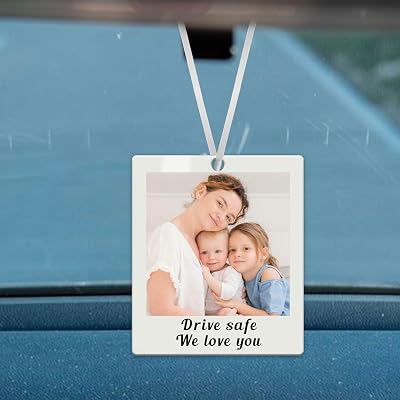 EDSG Personalised Photo Car Hanging Ornament White Acrylic - Custom Text