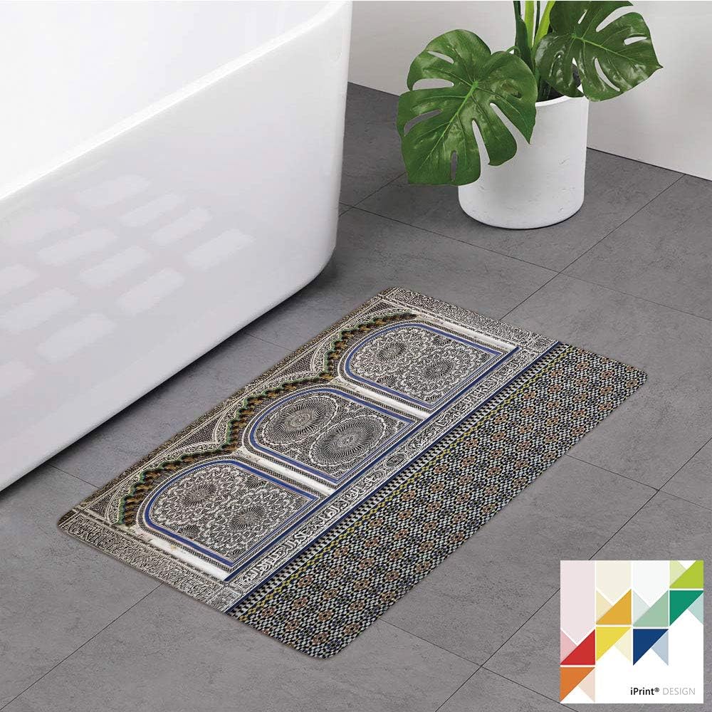 №24162 Bathroom Rug, Arabian Decor,Nostalgic Moroccan Architecture With Stone Carving And Motifs Majestic Ottoman Empire Artsy,Multi, Bath Mat,Non-Slip Entry Door Carpet Soft Machine-Washable Floor Ru