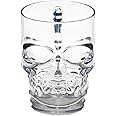 Circleware Skull Face Beer Mug Drinking Glasses with Handle, Set of 2, Heavy Base Funny Entertainment Glassware for Water, Juice and Halloween Decorations Beverage Gifts, 17.6 oz.