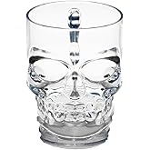Circleware Skull Face Beer Mug Drinking Glasses with Handle, Set of 2, Heavy Base Funny Entertainment Glassware for Water, Juice and Halloween Decorations Beverage Gifts, 17.6 oz.