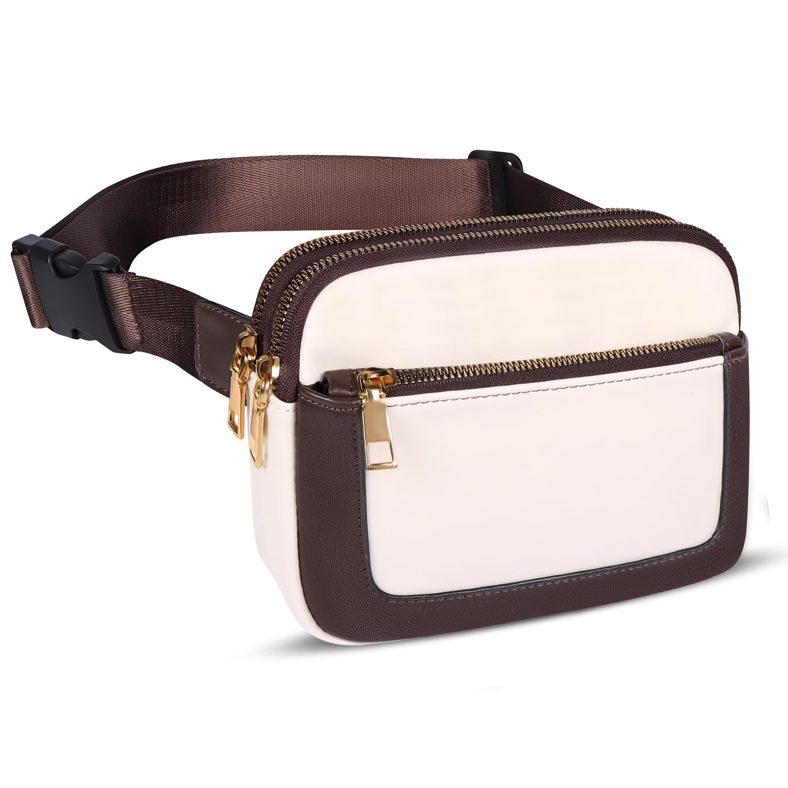 Photo 1 of Geestock Fanny Packs for Women, Trendy Vegan Leather Belt Bag, Waterproof Everywhere Crossbody Waist Bag with Adjustable Strap for Outdoors/Travel/Running/Sports, White & Brown
