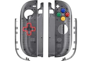 eXtremeRate Replacement Shell (D-Pad Version) with Buttons for Joycon 2, Housing Faceplate Case + Decorative Strips + ABXY Dpad for Nintendo Switch 2 Controller - Essence Version - Clear Slate Black
