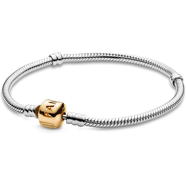 PANDORA チャームブレスレット シルバー/ゴールド Genuine PANDORA Sterling Silver & 14K Gold Clasp Charm Bracelet