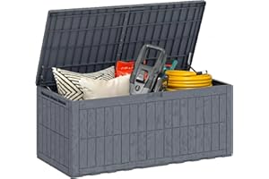 Outsunny 180 Gallon Resin Deck Box, Waterproof Lockable Outdoor Storage Box with Pneumatic Gas Rods, Side Handles, Anti-UV Pa