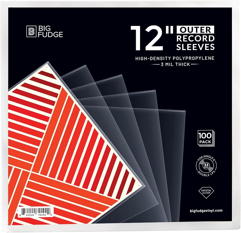 BIG FUDGE 12" Vinyl Outer Sleeves 3 Mil 12.75 x 12.75 Clear PP