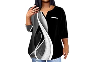 NJKHMCFTIR Women's Plus Size 3/4 Sleeve Shirt Casual Solid Color/Printed V Neck Summer Pullover Tops