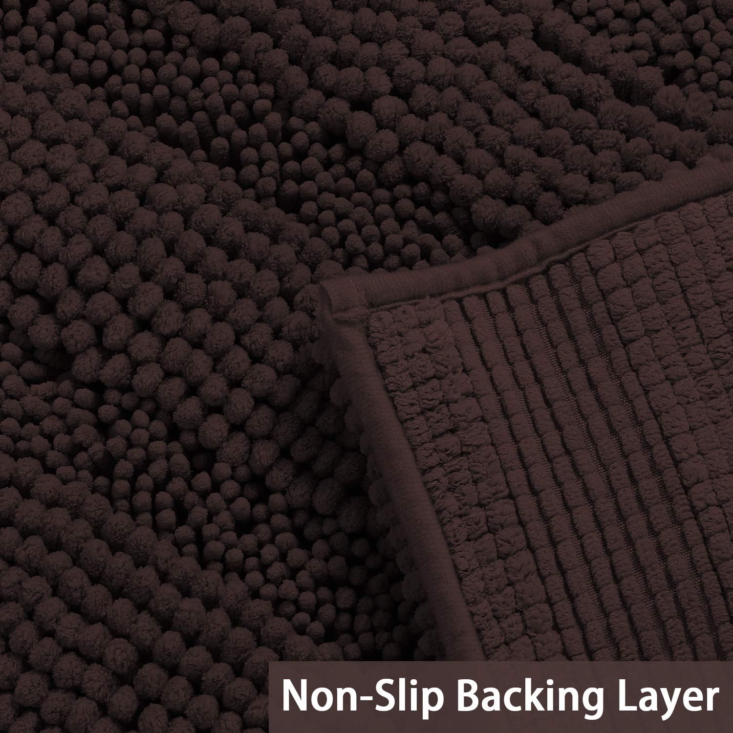 Turquoize Non Slip Shaggy Chenille Microfibers Bathroom Rug Black Bathroom Mat Extra Long Bath Rug 47 x 17 Kitchen Rugs and Mats, Super Water Absorbent & Soft Washable Bath Rug for Bathroom, Brown: Home & Kitchen
