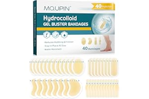 MQUPIN Hydrocolloid Gel Blister Bandages for Feet - 40ct Waterproof Adhesive Blister Bandages, Blisters Prevention Invisible Cushions for Heel, Foot, Toe, Feet （Variety Pack）