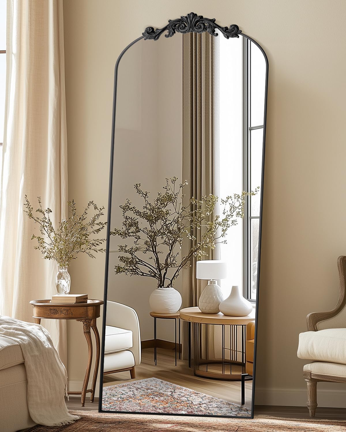Photo 1 of Furnbar Full Length Mirror, Black, 71"x28" Arched Full Body Mirror Freestanding with Carved Metal Frame, Large Floor Mirrors for HomeDecor, Standing Mirrors for Bedroom&Dressing Room
