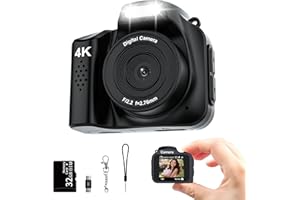 SHEAWASY 4K Mini Keychain Camera - Mini Digital Camera - Tiny Retro Pocket Size 16MP CMOS 1.54" Large LCD Screen Compact Size 32GB Included Travel Idea (Black)