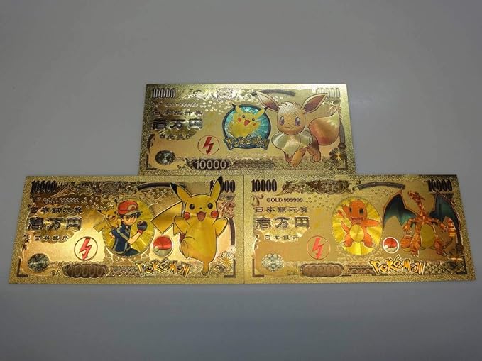 Amazon 新品ポケモン ポケットモンスター 純金24k 1万円 記念紙幣 全３種コンプリートセット金運 開運 ピカチュー 壱万円札 おもちゃ ホビー