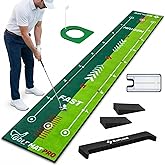 SAPLIZE Golf Putting Mat with Alignment Mirror, Two-Speed Golf Practice Mat, 20 in x 10 ft Indoor Outdoor Putting Green with Anti-Slip Backing
