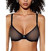 Upushall Unlined Bras for Women Sexy See Through Mesh Underwire Plunge Demi Lace Bra