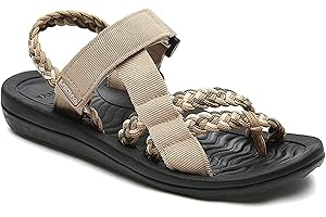 MEGNYA Hiking Sandals for Womens, Comfortable Walking Flip Flop Sandals with Arch Support, Athletic Sandals with Hook and Loop Straps for Beach Vacation Adventure