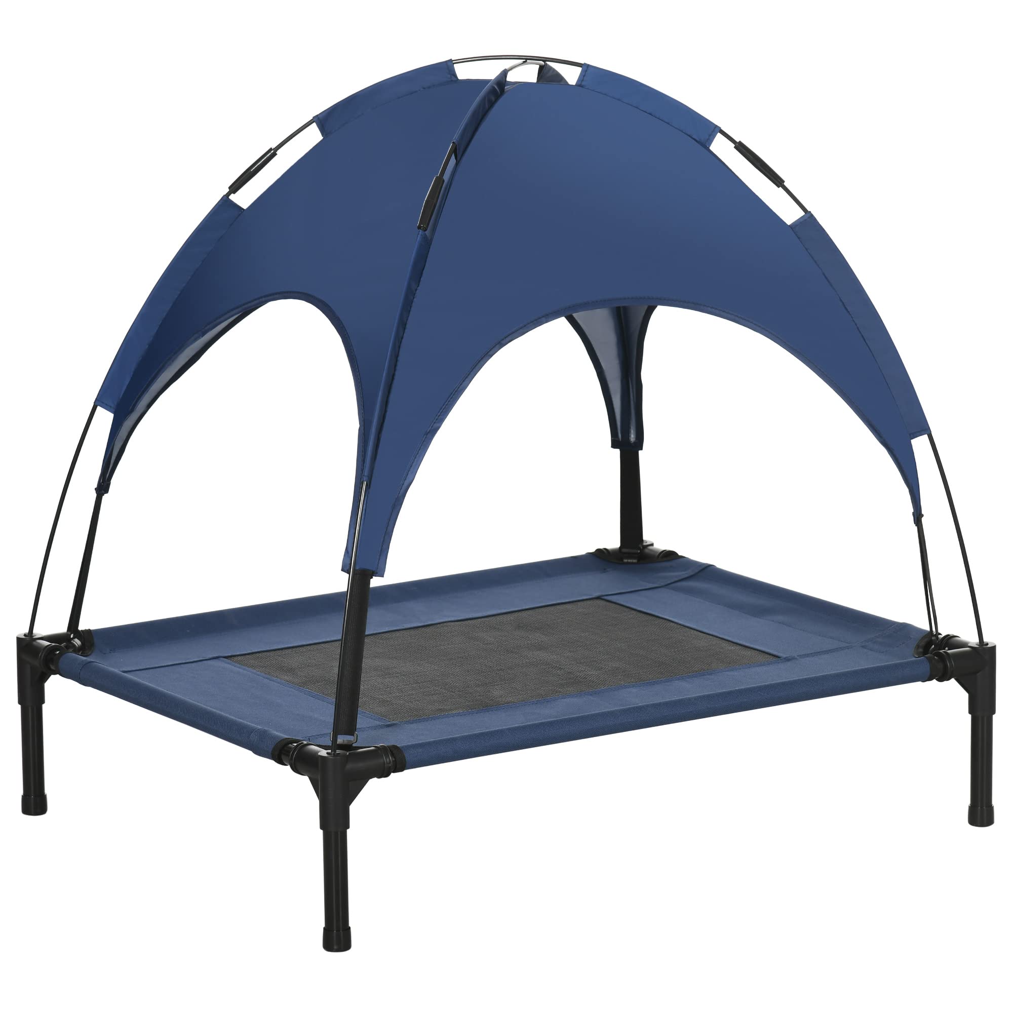PawHut 76cm Elevated Dog Bed Cooling Raised Pet Cot UV Protection Canopy Blue — image 1