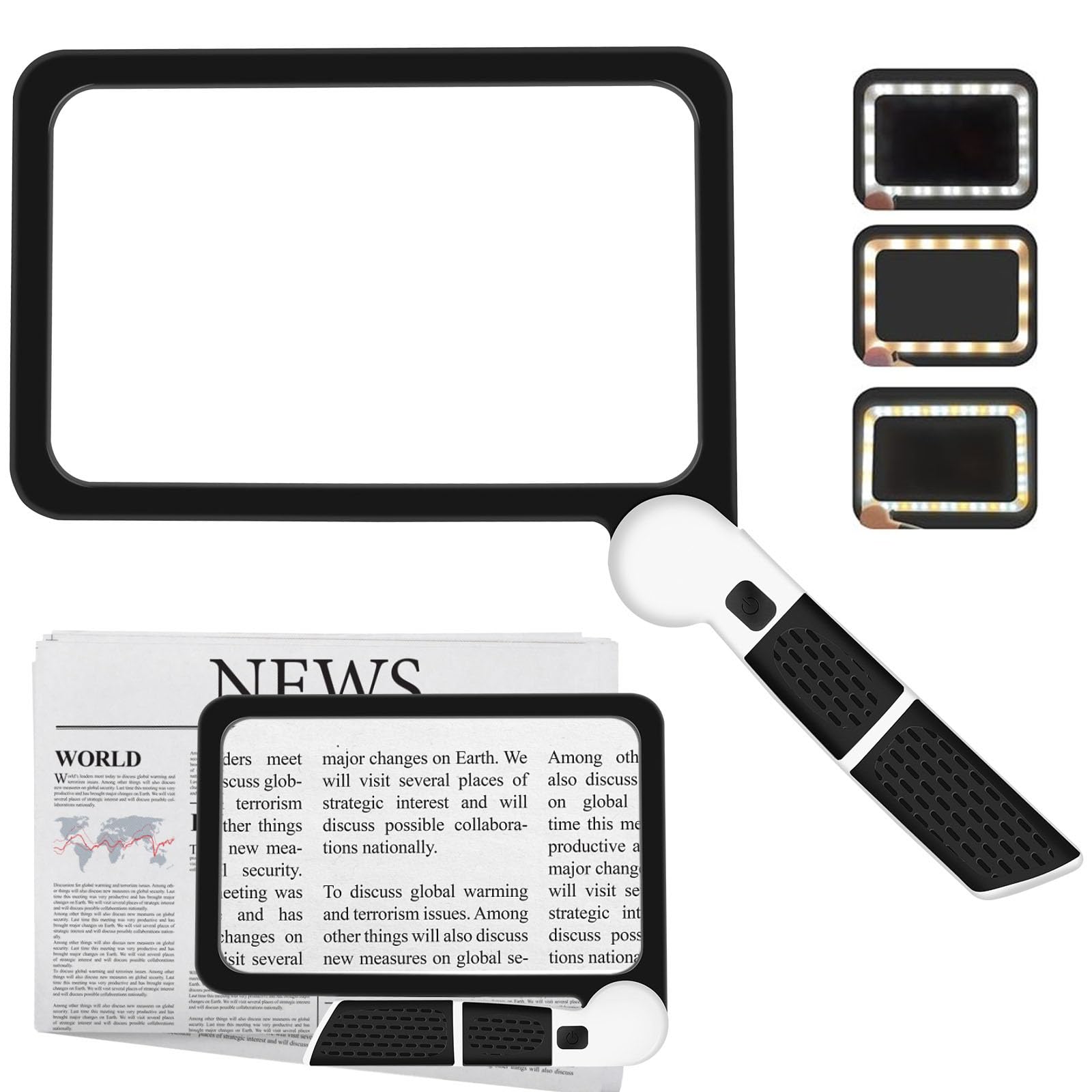 VOCA Rectangular Magnifying Glass with Light, Magnifier, Large, Foldable, Handheld, 48 LED, 3 Dimming Modes, 5X Magnifying Reading for Seniors, Low Vision, Book, Magazine, Newspaper, Maps