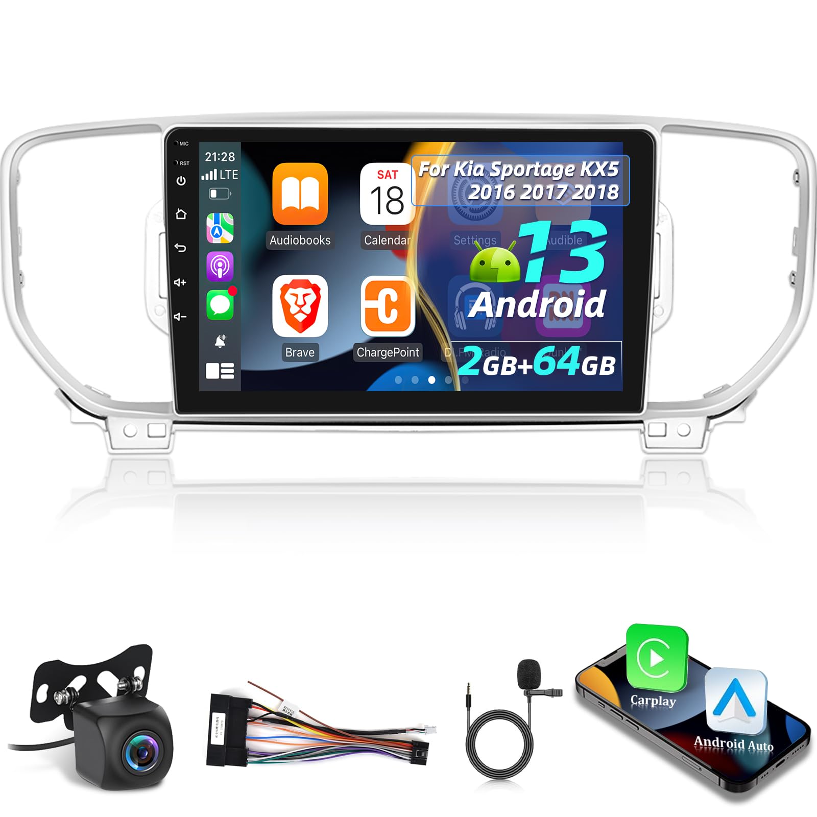 Photo 1 of EKAT [2+64G] Car Radio for Kia Sportage KX5 2016 2017 2018, 9 inch Android 13 Touch Screen Sportage Stereo, Carplay/Android Auto/EQ Audio/SWC/Bluetooth/26 Ul Desktop Themes