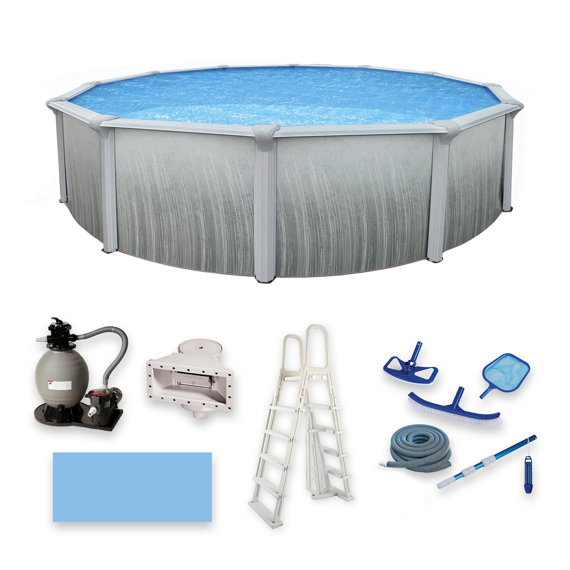 Photo 1 of ++NO COMPLETE+++Blue Wave Martinique 24-Feet Round 52-Inch Deep 7-Inch Top Rail Metal Wall Swimming Pool Package