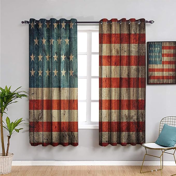 SONGDAYONE american usa flag decor Premium Blackout Curtains, Curtains