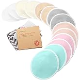 Organic Nursing Pads - 14 Washable Breast Pads for Breastfeeding, Wash Bag, Viscose Derived from Bamboo Reusable Nipple Cover