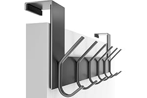 SKOLOO Over The Door Hook - for Doors up to 1-3/4'' Thickness, Black, No Assembly Required, Stainless Steel, Door Coat Rack for Entryway & Bathroom Hanging Coats, Backpack, Robes, Towels