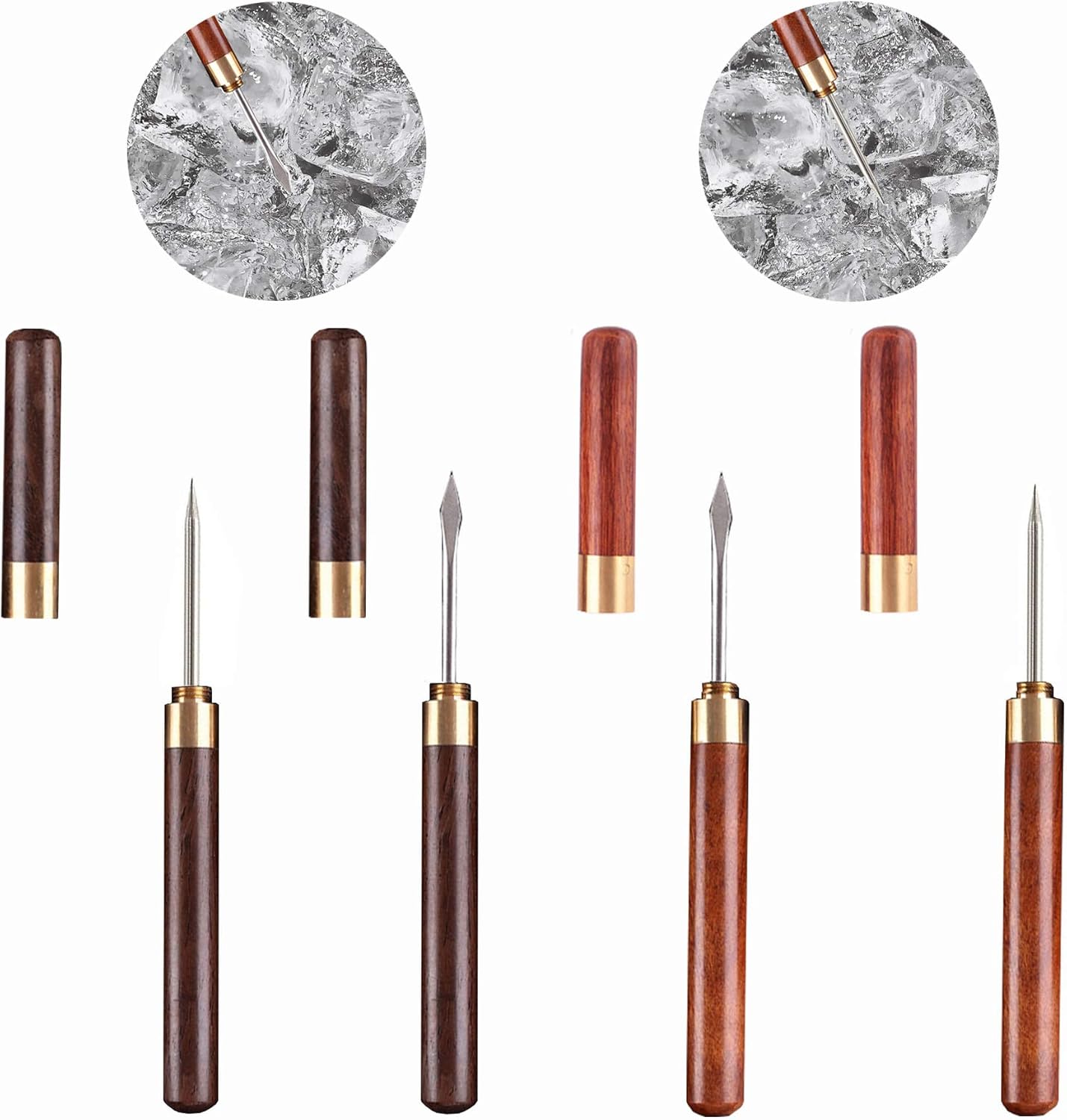 4 Pieces Stainless Steel Ice Pick Wooden Handle Ice Pick