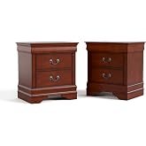 Furniture of America Arabella Traditional Solid Wood Nightstands Set of 2, Bedside Table with Drawers and Antique Nickle Handles, No Assembly Wooden Night Stands for Bedrooms, Guest Room, Dorm, Cherry