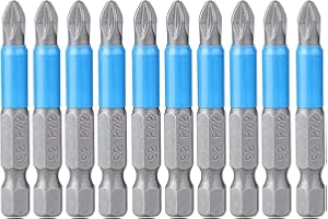 Saipor 10-Piece PoziDriv PZ2 Magnetic Screwdriver Bit Set 50mm/2" Long Anti-Slip POZI No.2 Impact Screw Driver Bits Set, 1/4 