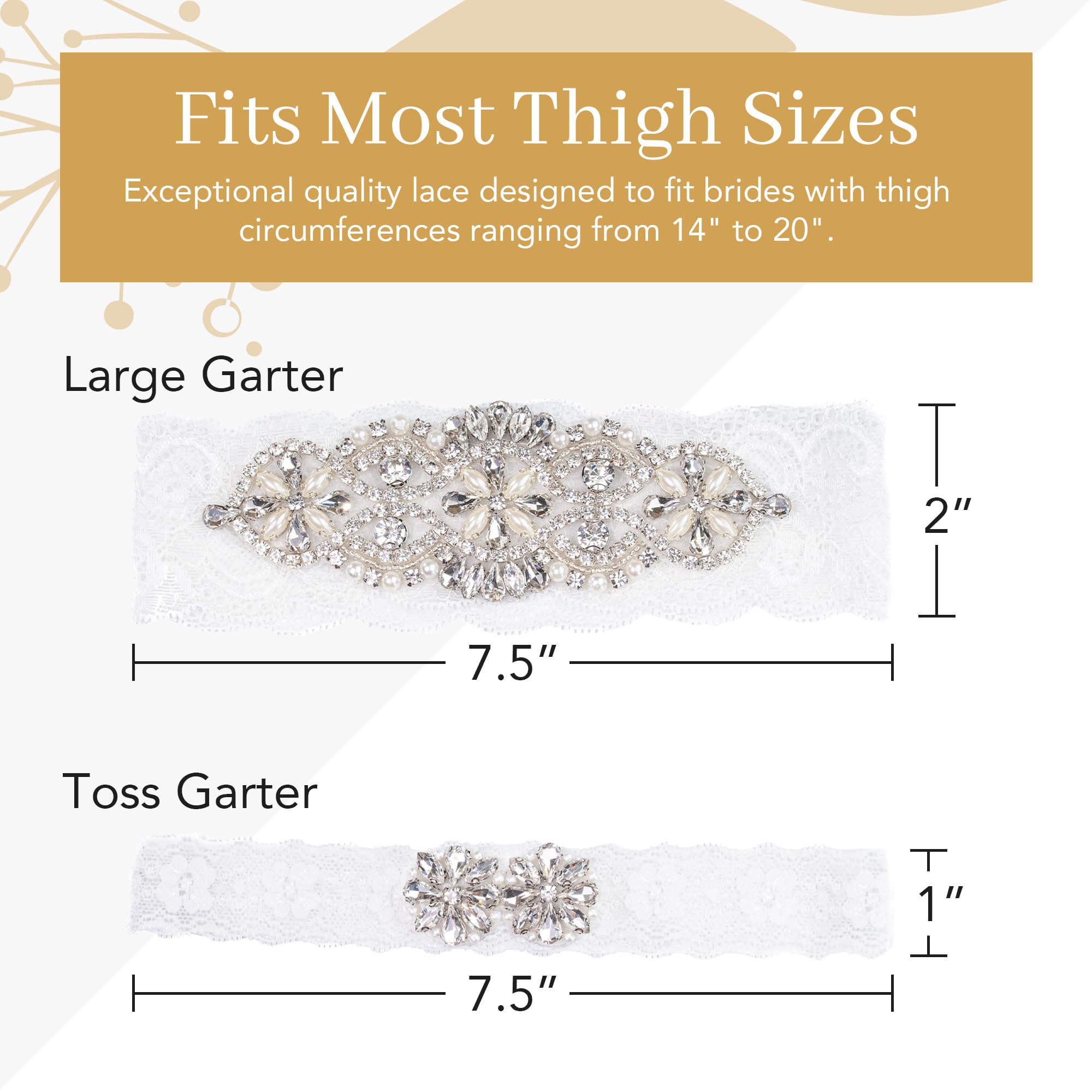 Large White Stretch Lace Wedding Leg Garter & Toss Set with Branded Luxurious Bag for Easy Storage. Made for Plus Size Woman
