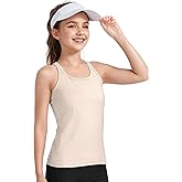 HASMES Girls Tank Tops with Built in Bra Ribbed Knit Sleeveless Racerback Athletic Shirts for Kids Dance Tops