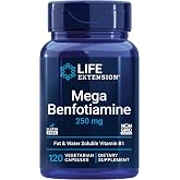 Life Extension Mega Benfotiamine, 250 mg, 120 Capsules | Fat-Soluble Thiamine, Ultra-Bioavailable Vitamin B1, Gluten-Free, Non-GMO &amp; Vegetarian