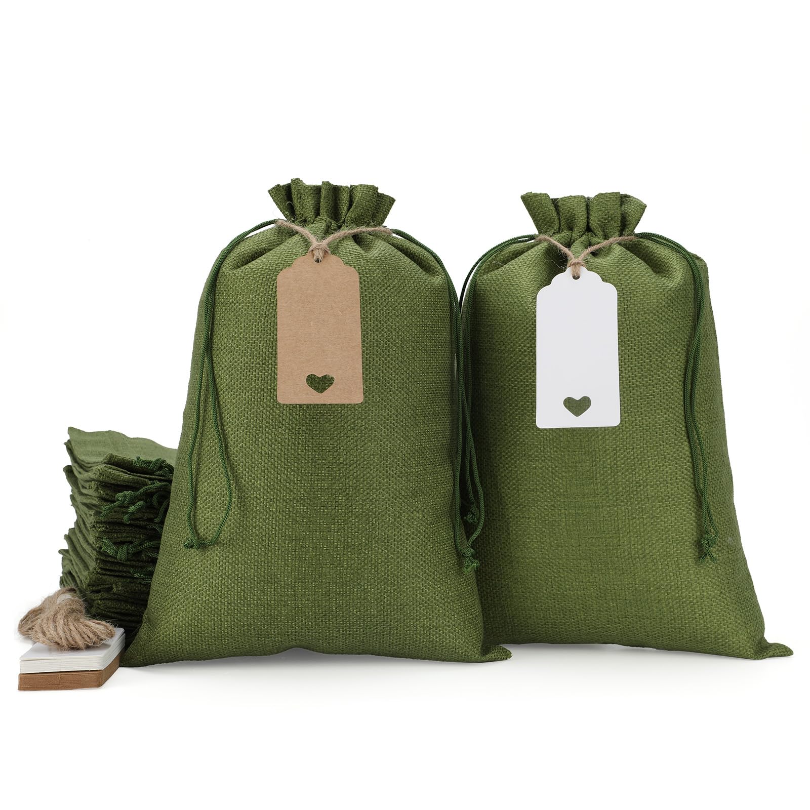 Photo 1 of Tapleap Burlap Green Bags with Drawstring, 8x12 Burlap Sack (Lot of 30) for Wrapping Kids Class Easter Favors or Gifts, Birthday, Wedding, Party or Household Use