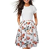 oxiuly Women's Flounce Sleeve Wedding Church Vintage Dresses Casual Floral Party Cocktail Work Dress with Pockets Fei376