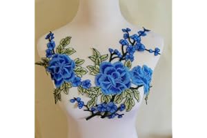 ZALALAA 2pcs Flowers Embroidered Patch Sticker for Clothing Jacket Jeans Lace Applique DIY Clothes Decorations Fabric Patches (Color A Blue)