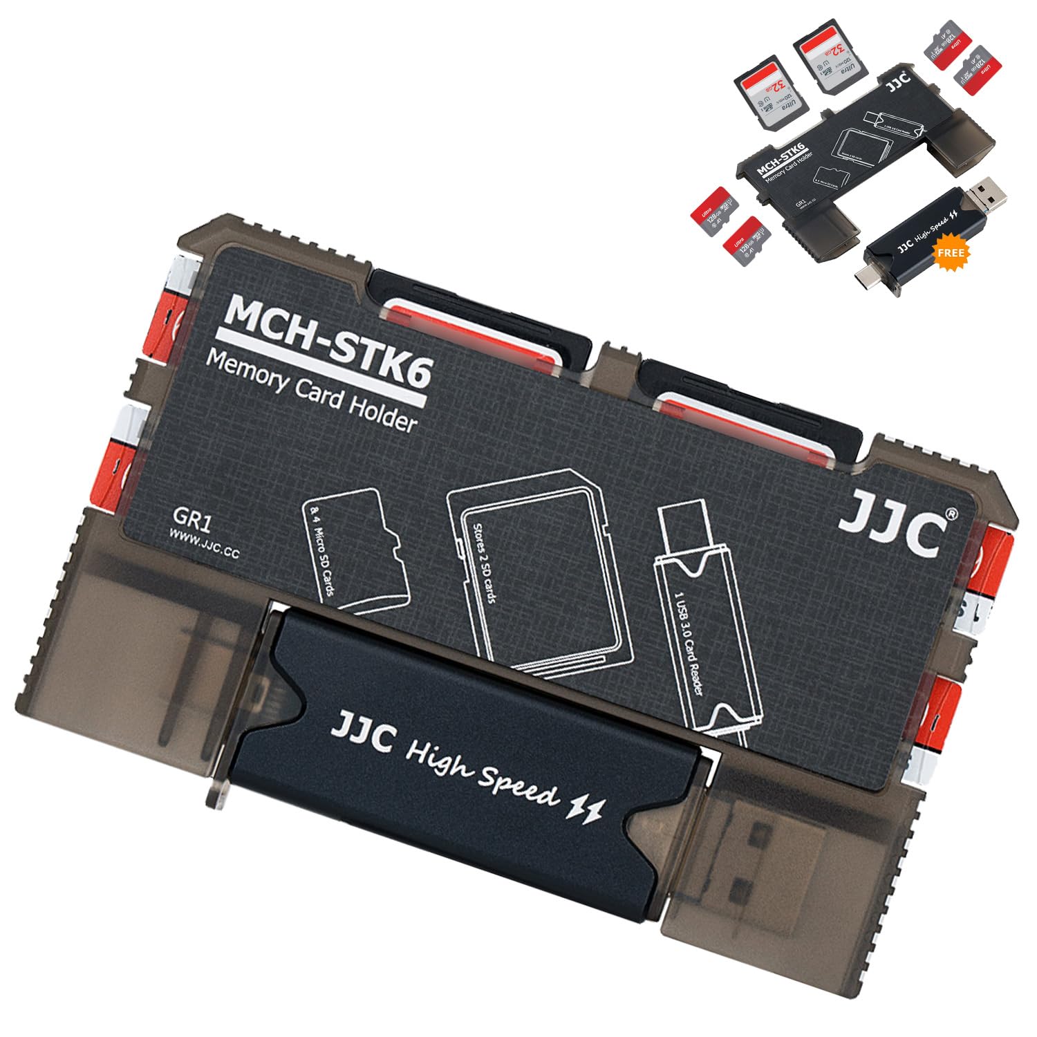 Compact Slim SD MSD TF Card Holder Case with Memory Card Reader USB 3.0, Storage for 2 SD SDHC SDXC + 4 Micro SD MicroSDHC MicroSDXC Cards, Portable Carrying TF SD Card Case -Memory Card Not Included