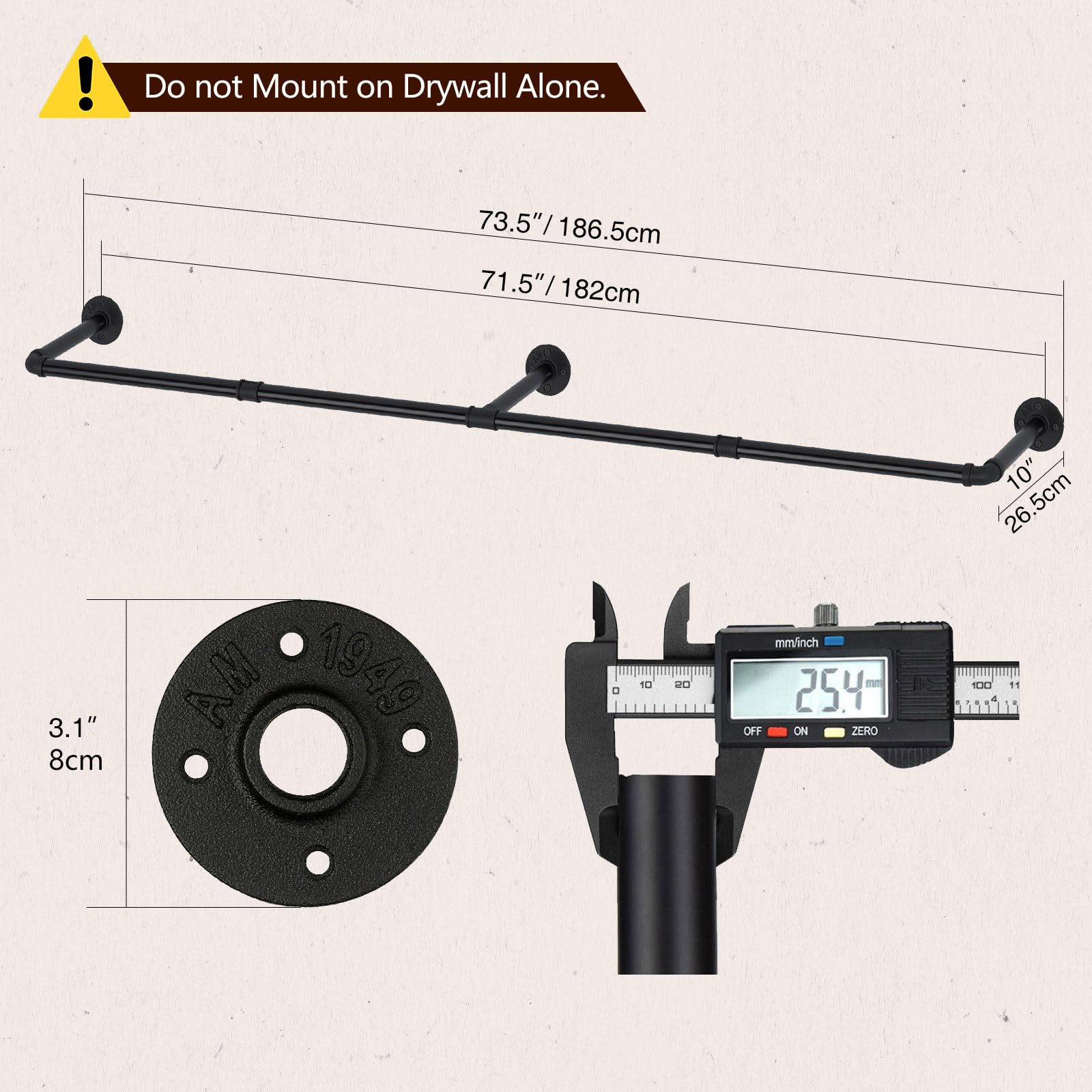 Mua GREENSTELL Wall Mounted Clothes Rack, 73.5in Industrial Pipe ...