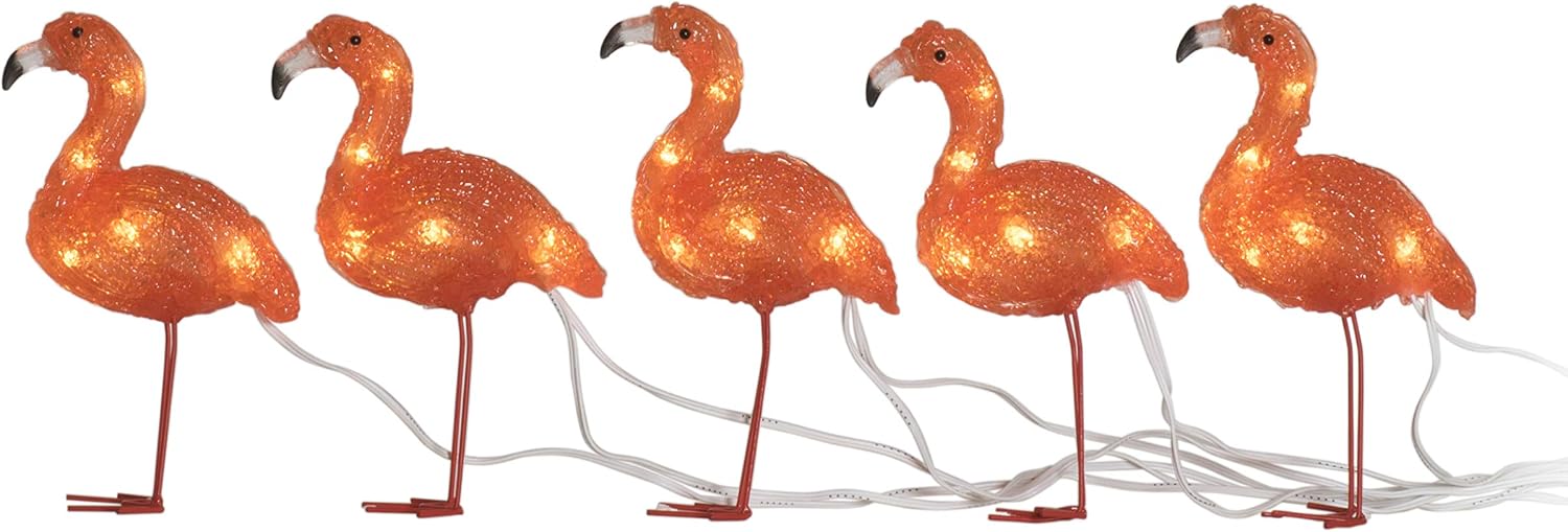 Konstsmide Outdoor Party Decorations/Outside Lights LED Acrylic Decoration"Five Baby Standing Flamingos" / Outdoor Lighting (IP44) / 40 Amber White LEDs/Transparent Cable