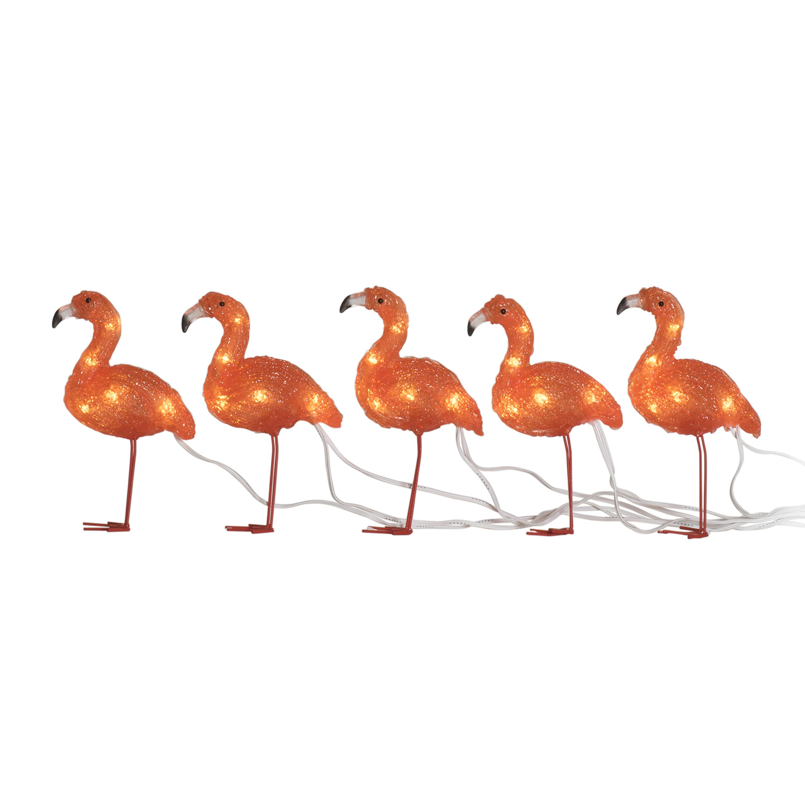 Konstsmide Outdoor Party Decorations/Outside Lights LED Acrylic Decoration"Five Baby Standing Flamingos" / Outdoor Lighting (IP44) / 40 Amber White LEDs/Transparent Cable