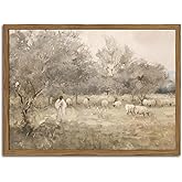 Jesus and Lamb Christian Wall Art, Jesus Leaves the 99 Sheep Wall Decor Paintings, The Lord is My Shepherd Religious Poster Canvas Prints Artwork for Living Prayer Room 16x24 inch Wood Framed