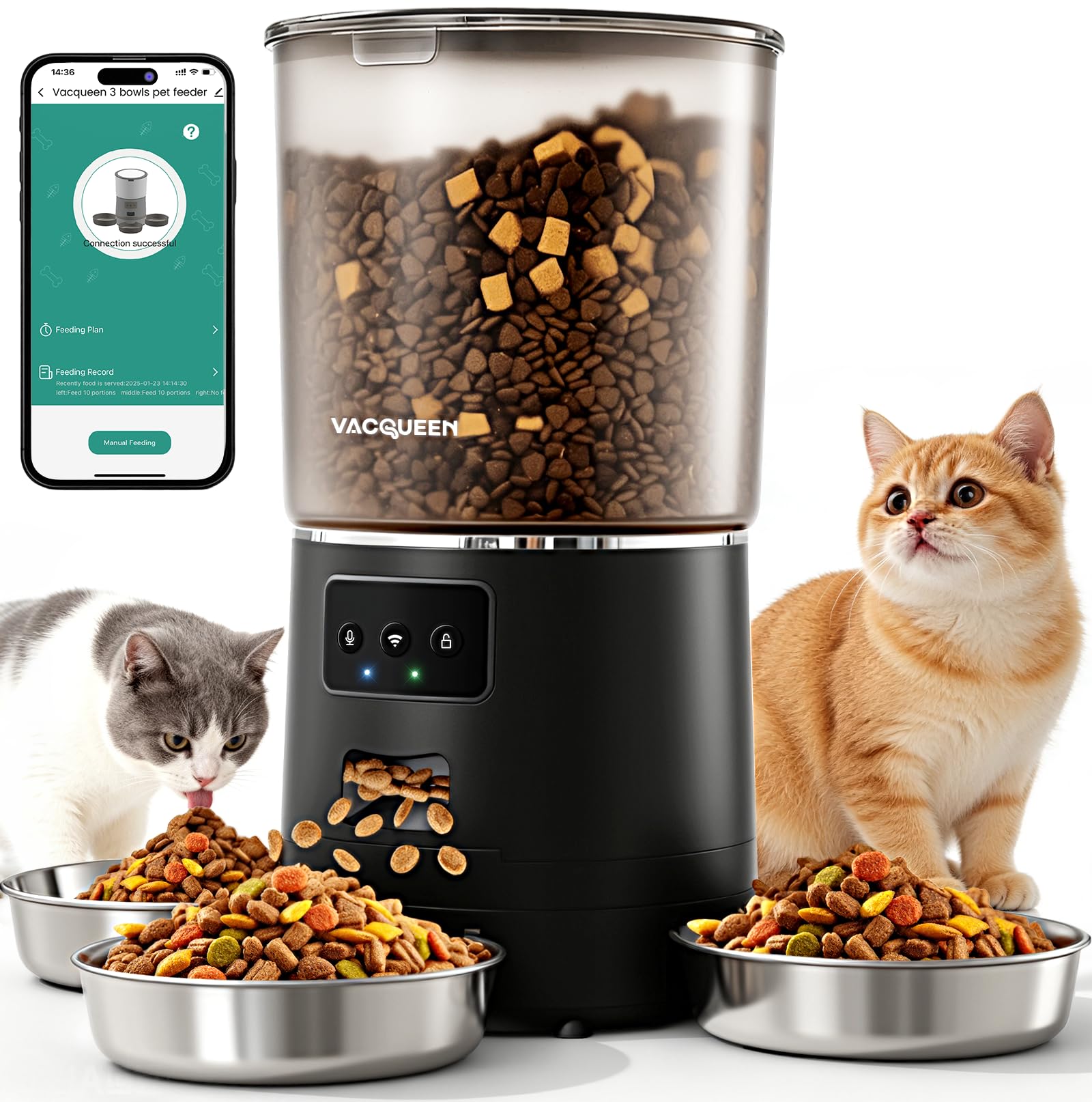 Photo 1 of Automatic Cat Feeder for 3 Cats, 6L/25 Cup Cat Food Dispenser with Strong Anti-Jam System, Dual-Effect Desiccant, Smart WiFi App Control Pet Feeder, Automatic Dog Feeder, Gifts for Christmas