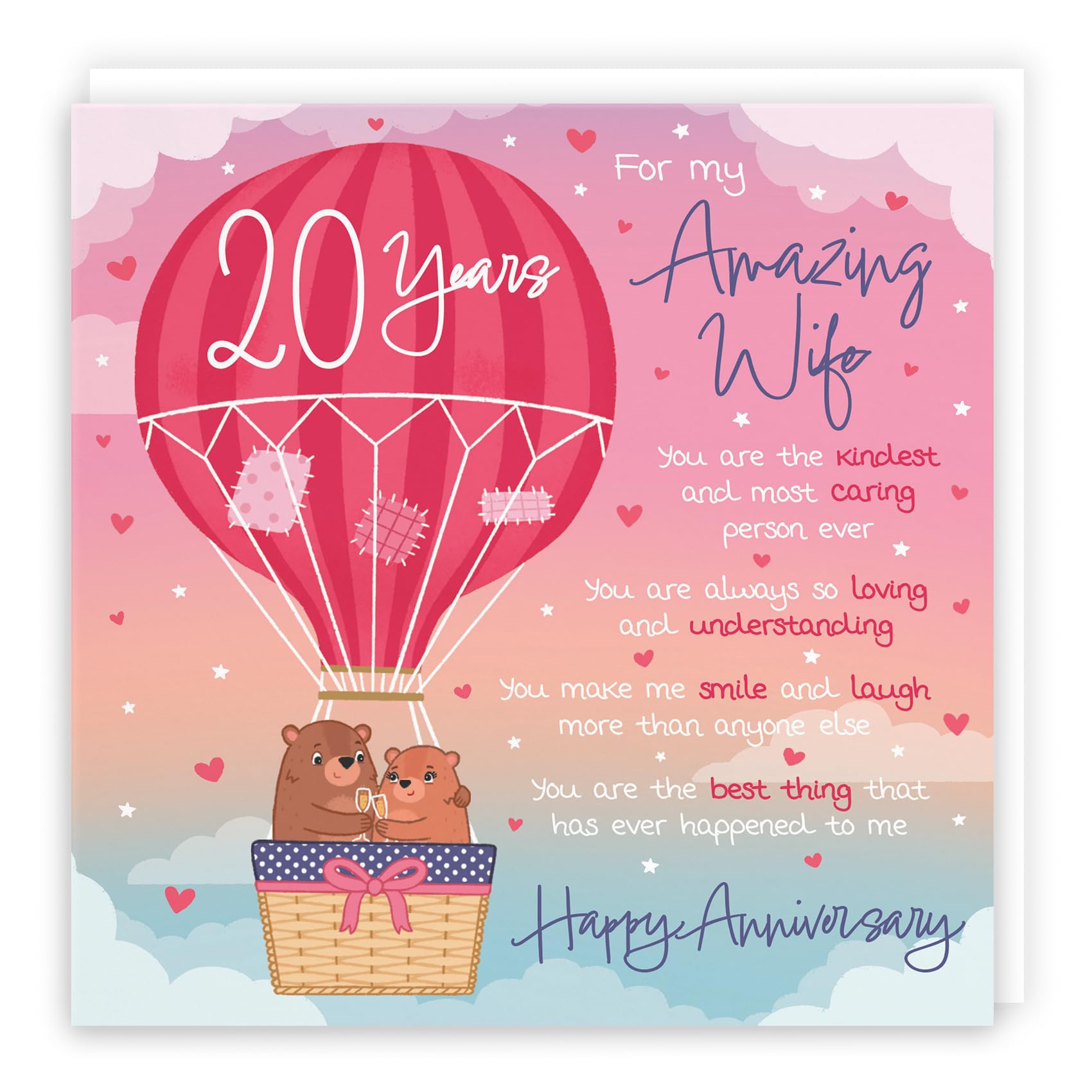 Hunts England - Wife 20th Anniversary Poem Card - Love Is In The Air - Beautiful Love Verse - Cute Bears - Luxury 20th Anniversary Card For Wife - Romantic 20 Years Wife Anniversary Card — image 1