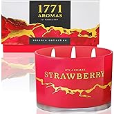 1771 Aromas Strawberry Scented Candles - 100% Natural Soy Wax - Large 3 Wick Jar Candle - Up to 50 Hours Burning Time - Candles for Home - Gift-Ready Candle for Men & Women - Aromatherapy Candles