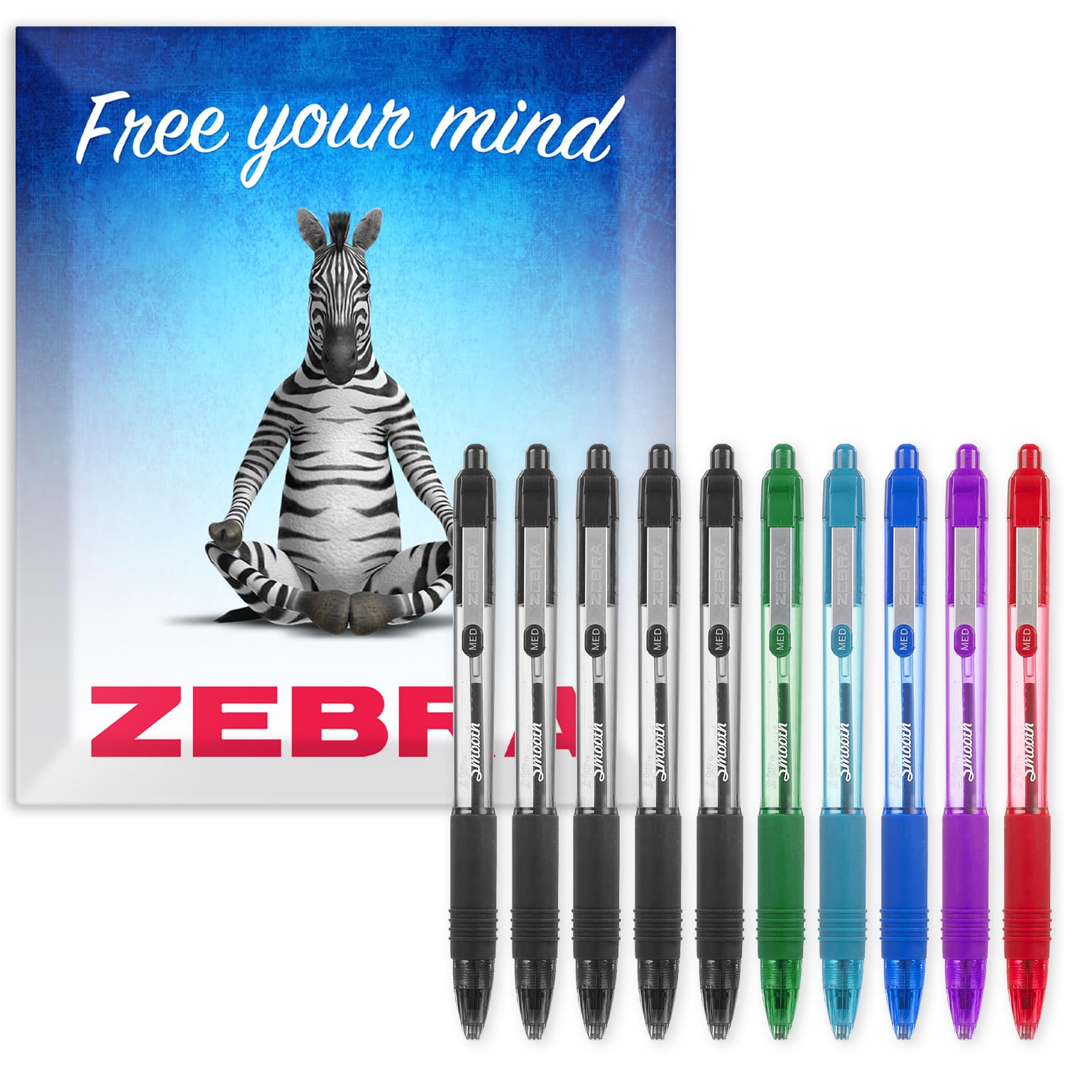 Zebra Z-Grip Smooth Retractable Ballpoint Pen - 1.0mm Nib - School Set - Pack of 10 - In Envelope Gift Packaging