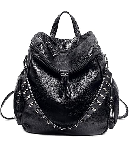 Oversized Studded Vegan Leather Bucket Backpack 3-Way Convertible Shoulder Amazon.com: Chikencall Over-size Studded Bucket Bag for  main image 3