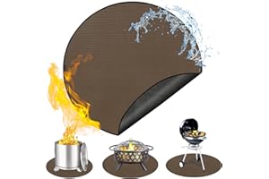 ANZE Round Under Grill Mat for Outdoor Grill, 48 Inch Anti-Slip BBQ Floor Mats, Easy to Clean Reusable Fireproof Grill Pad, Oil-Proof Waterproof Protector for Deck Fireplace Pit Mat Brown