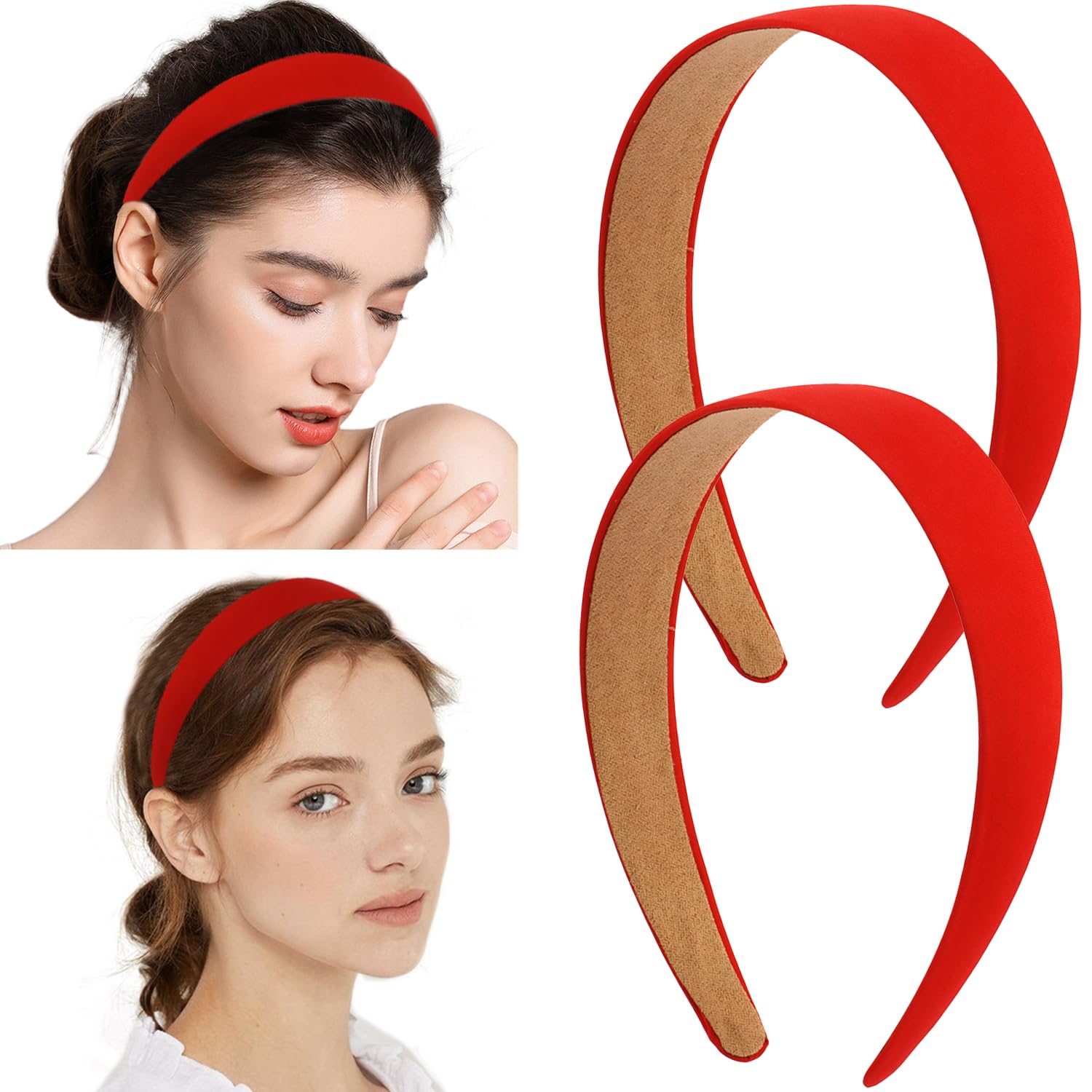 Photo 1 of ***single headband*** SuPoo 2 Pack Red Headbands for Women Non-Slip Silk Satin Headbands 1.18 Inch Fashion DIY Hair Band Trendy y2k Holiday Hair Accessories Diademas Para Mujer Gifts
