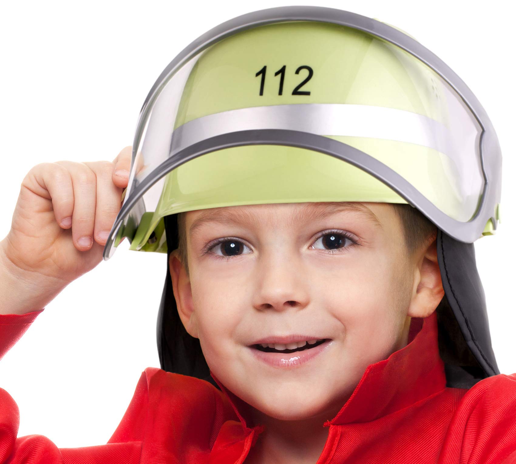 Balinco Fire brigade helmet 112" for children with flip-up visor & neck cloth | size adjustable | ideal as costume/disguise for carnival