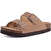 ORADO Platform Suede Sandals for Women Soft Cork Footbed Summer Slides with Adjustable Buckle