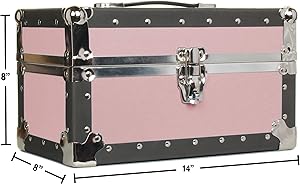 Gilbin Summer Camp and College Dorm Mini Storage Trunk Organizer Keepsake Box Treasure Chest Footlocker Size 14" L x 8" H x 8" W (Pink)