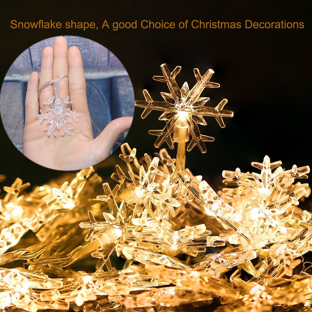 Snowflake String Lights CFTech 6.5 ft 20 LED Fairy Lights Battery Operated Waterproof for Garden Patio Bedroom Party Decor Indoor Outdoor Celebration Lighting, Warm White (2M 20 Lights)